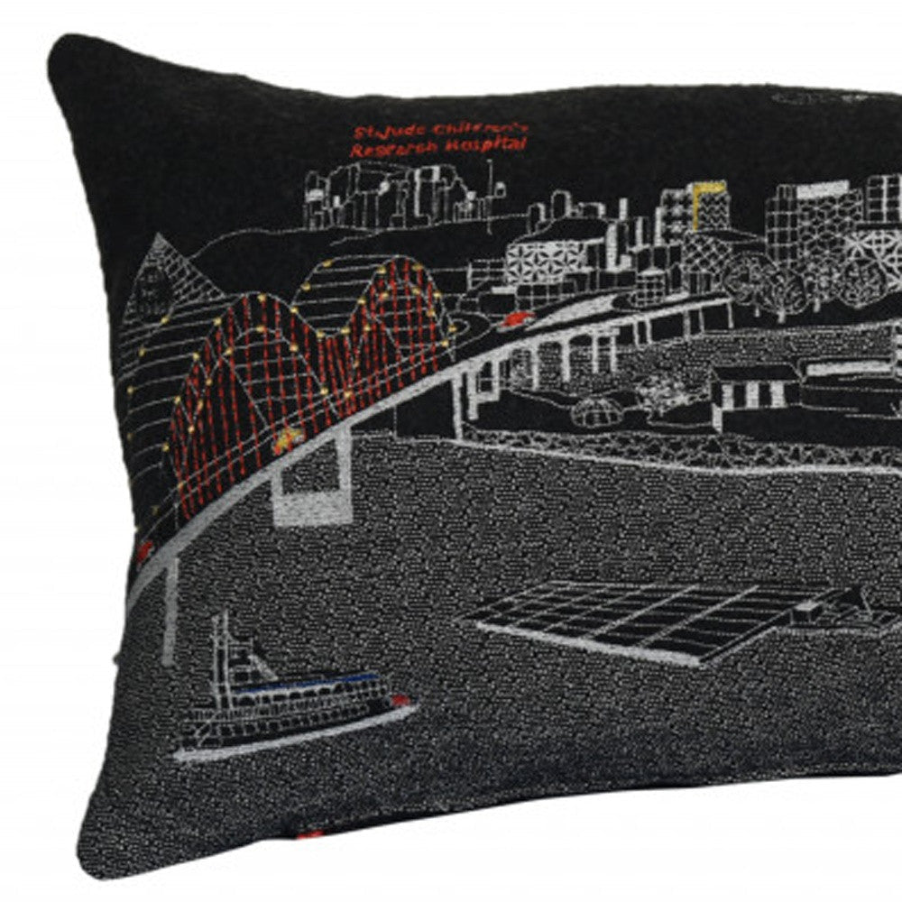 35" Black Memphis Nighttime Skyline Lumbar Decorative Pillow FurniFindUSA
