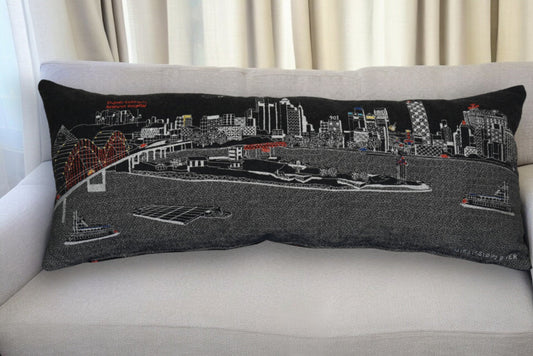 35" Black Memphis Nighttime Skyline Lumbar Decorative Pillow FurniFindUSA