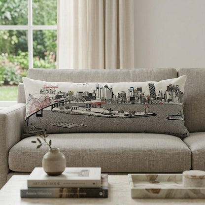 14" X 35" Dark Gray And White Memphis Nighttime Skyline Lumbar Decorative Pillow HomeRoots