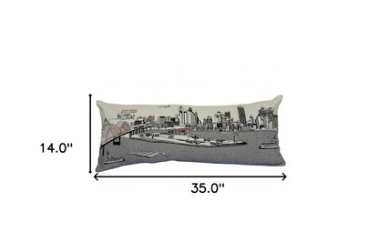 14" X 35" Dark Gray And White Memphis Nighttime Skyline Lumbar Decorative Pillow HomeRoots