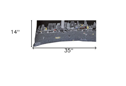 14" X 35" Dark Gray And White Miami Nighttime Skyline Lumbar Decorative Pillow HomeRoots