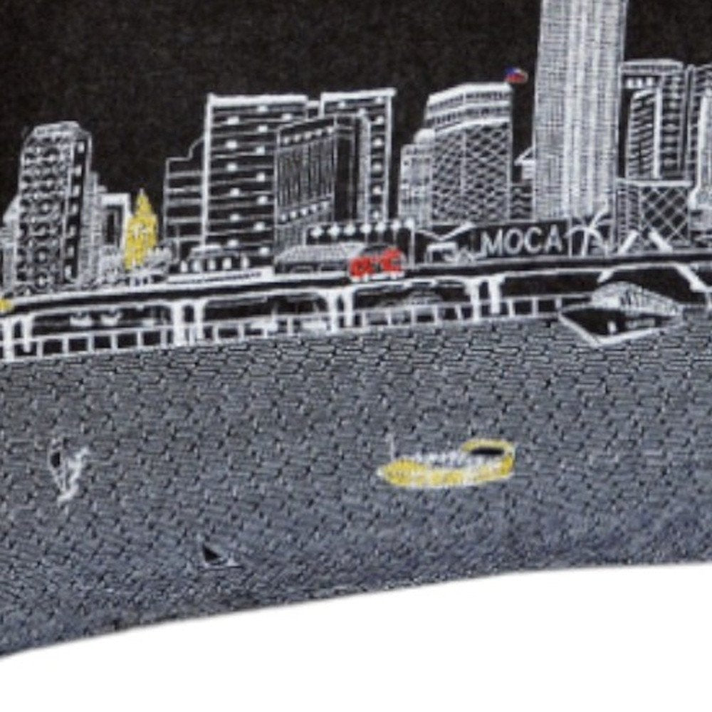 14" X 35" Dark Gray And White Miami Nighttime Skyline Lumbar Decorative Pillow — view 3