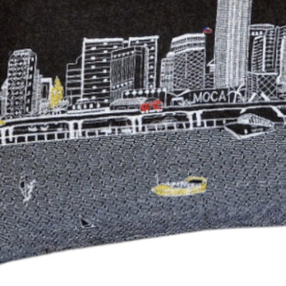 14" X 35" Dark Gray And White Miami Nighttime Skyline Lumbar Decorative Pillow HomeRoots