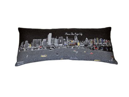 35" Black Miami Nighttime Skyline Lumbar Decorative Pillow FurniFindUSA