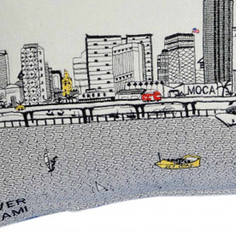 14" X 35" Dark Gray And White Miami Nighttime Skyline Lumbar Decorative Pillow HomeRoots