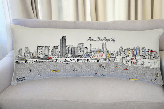 35" White Miami Daylight Skyline Lumbar Decorative Pillow FurniFindUSA