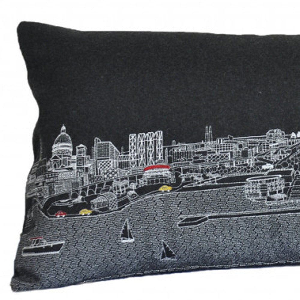 35" Black Milwaukee Nighttime Skyline Lumbar Decorative Pillow FurniFindUSA