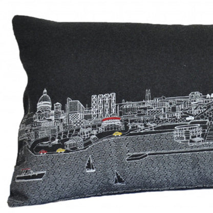35" Black Milwaukee Nighttime Skyline Lumbar Decorative Pillow FurniFindUSA
