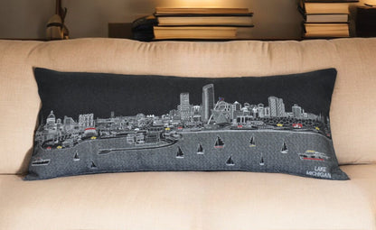 35" Black Milwaukee Nighttime Skyline Lumbar Decorative Pillow FurniFindUSA