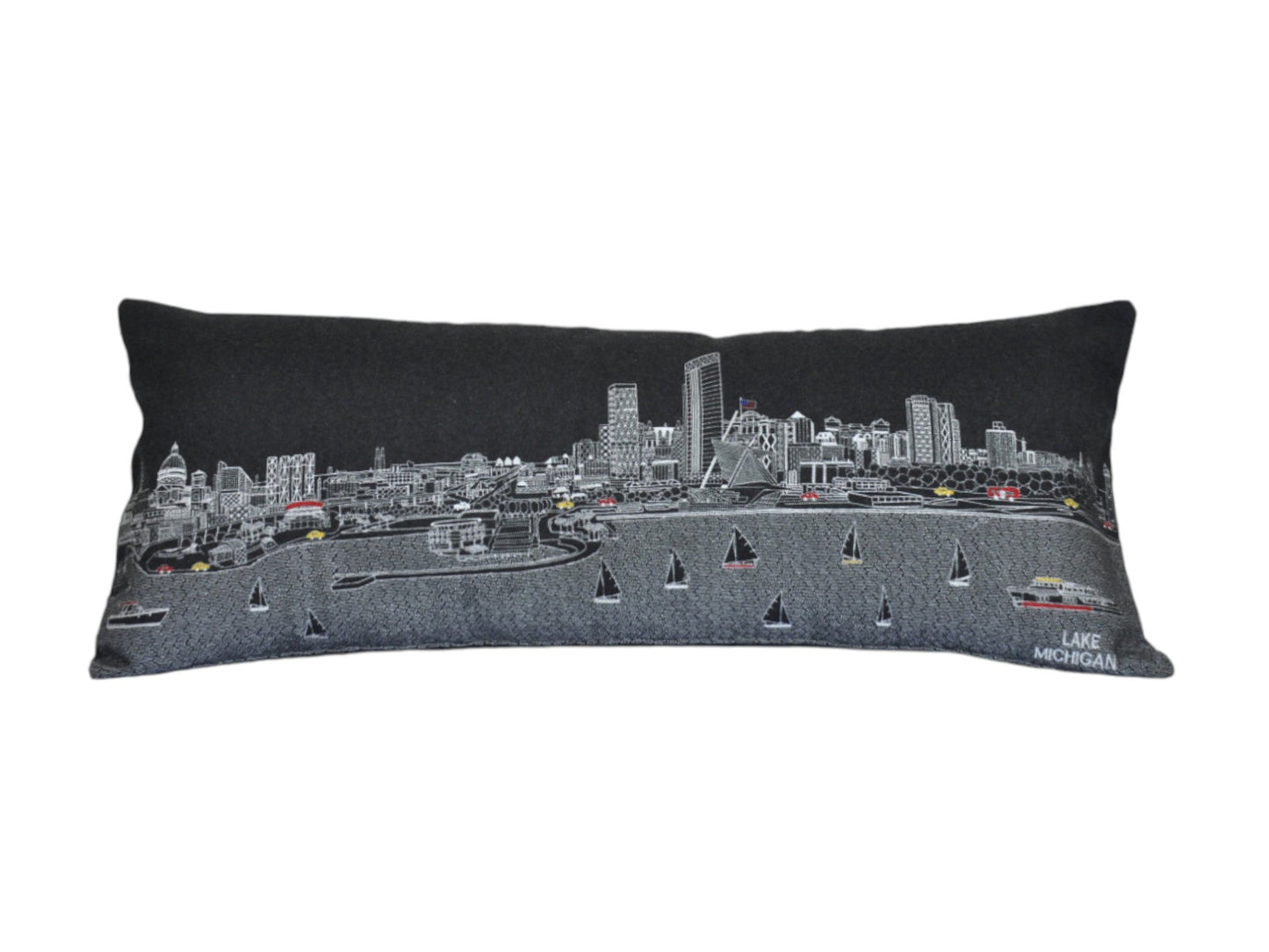 35" Black Milwaukee Nighttime Skyline Lumbar Decorative Pillow FurniFindUSA