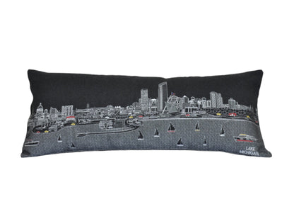 35" Black Milwaukee Nighttime Skyline Lumbar Decorative Pillow FurniFindUSA