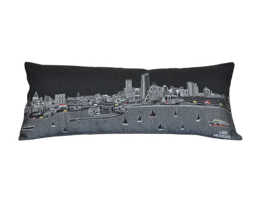 35" Black Milwaukee Nighttime Skyline Lumbar Decorative Pillow FurniFindUSA