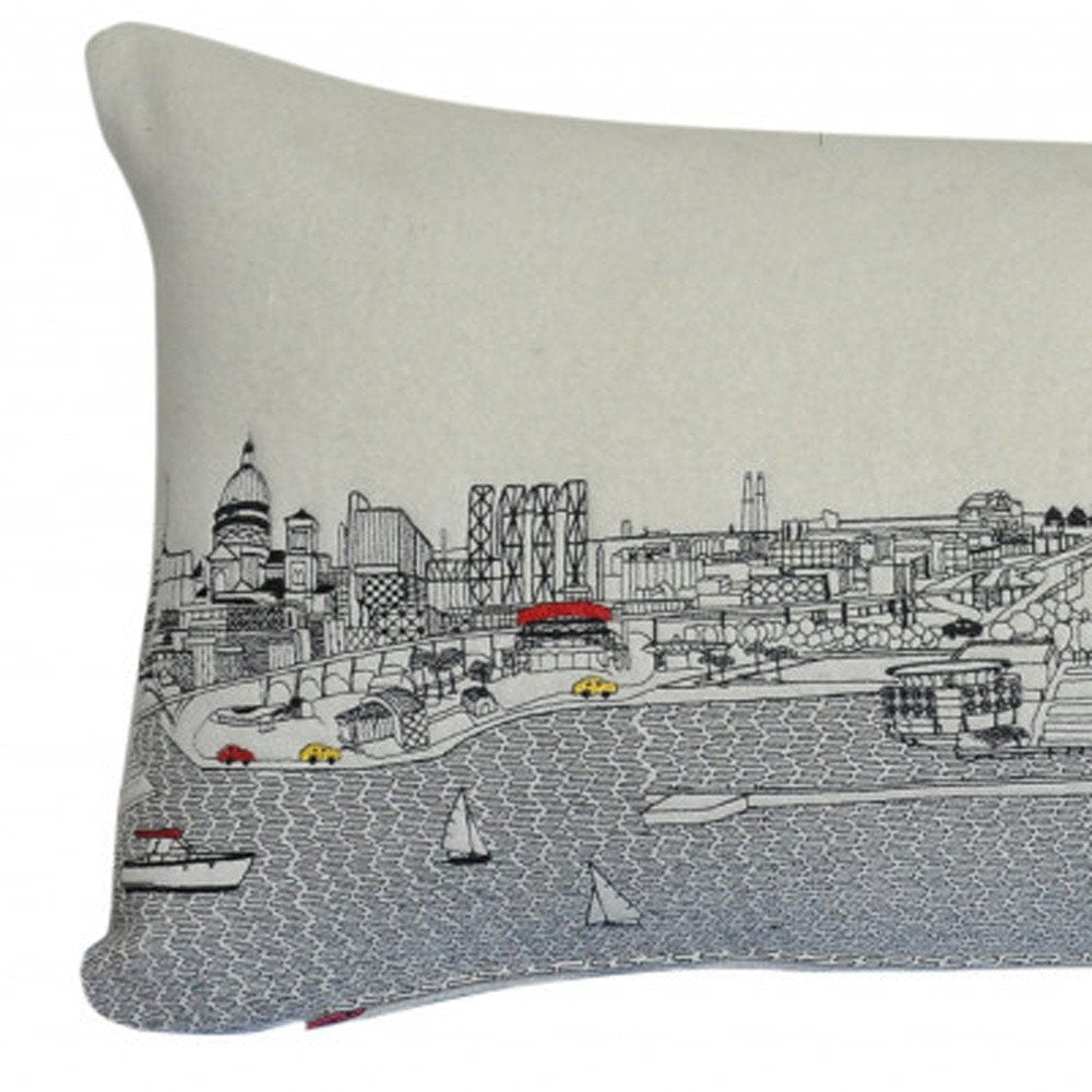 14" X 35" Dark Gray And White Milwaukee Nighttime Skyline Lumbar Decorative Pillow — view 6