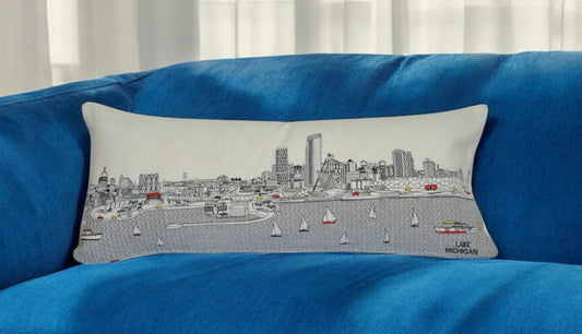 35" White Milwaukee Daylight Skyline Lumbar Decorative Pillow FurniFindUSA
