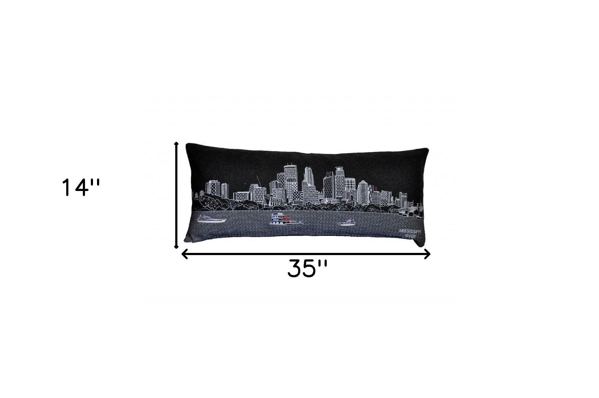 35" Black Minneapolis Nighttime Skyline Lumbar Decorative Pillow FurniFindUSA