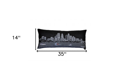 35" Black Minneapolis Nighttime Skyline Lumbar Decorative Pillow FurniFindUSA