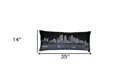 14" X 35" Dark Gray And White Minneapolis Nighttime Skyline Lumbar Decorative Pillow HomeRoots