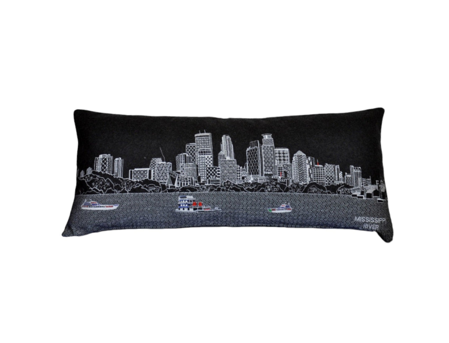 35" Black Minneapolis Nighttime Skyline Lumbar Decorative Pillow FurniFindUSA