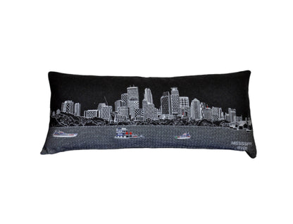 35" Black Minneapolis Nighttime Skyline Lumbar Decorative Pillow FurniFindUSA