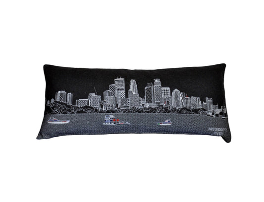 35" Black Minneapolis Nighttime Skyline Lumbar Decorative Pillow FurniFindUSA