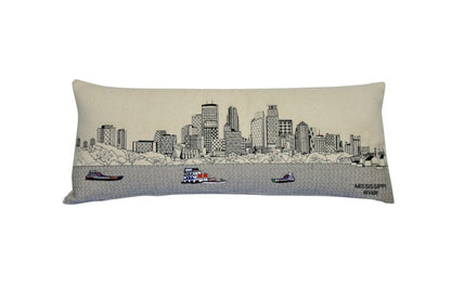 14" X 35" Dark Gray And White Minneapolis Nighttime Skyline Lumbar Decorative Pillow HomeRoots