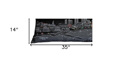 14" X 35" Dark Gray And White Nashville Nighttime Skyline Lumbar Decorative Pillow HomeRoots