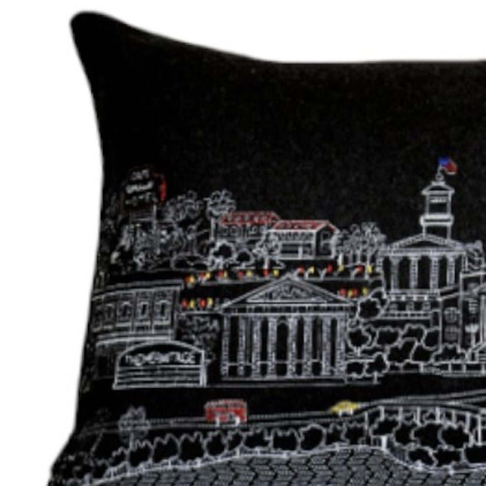 35" Black Nashville Nighttime Skyline Lumbar Decorative Pillow FurniFindUSA