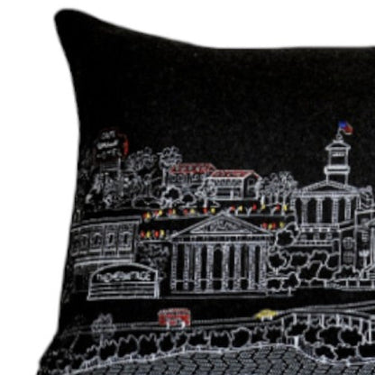 35" Black Nashville Nighttime Skyline Lumbar Decorative Pillow FurniFindUSA