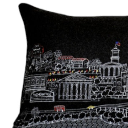 14" X 35" Dark Gray And White Nashville Nighttime Skyline Lumbar Decorative Pillow HomeRoots