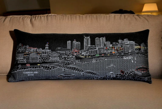 35" Black Nashville Nighttime Skyline Lumbar Decorative Pillow FurniFindUSA