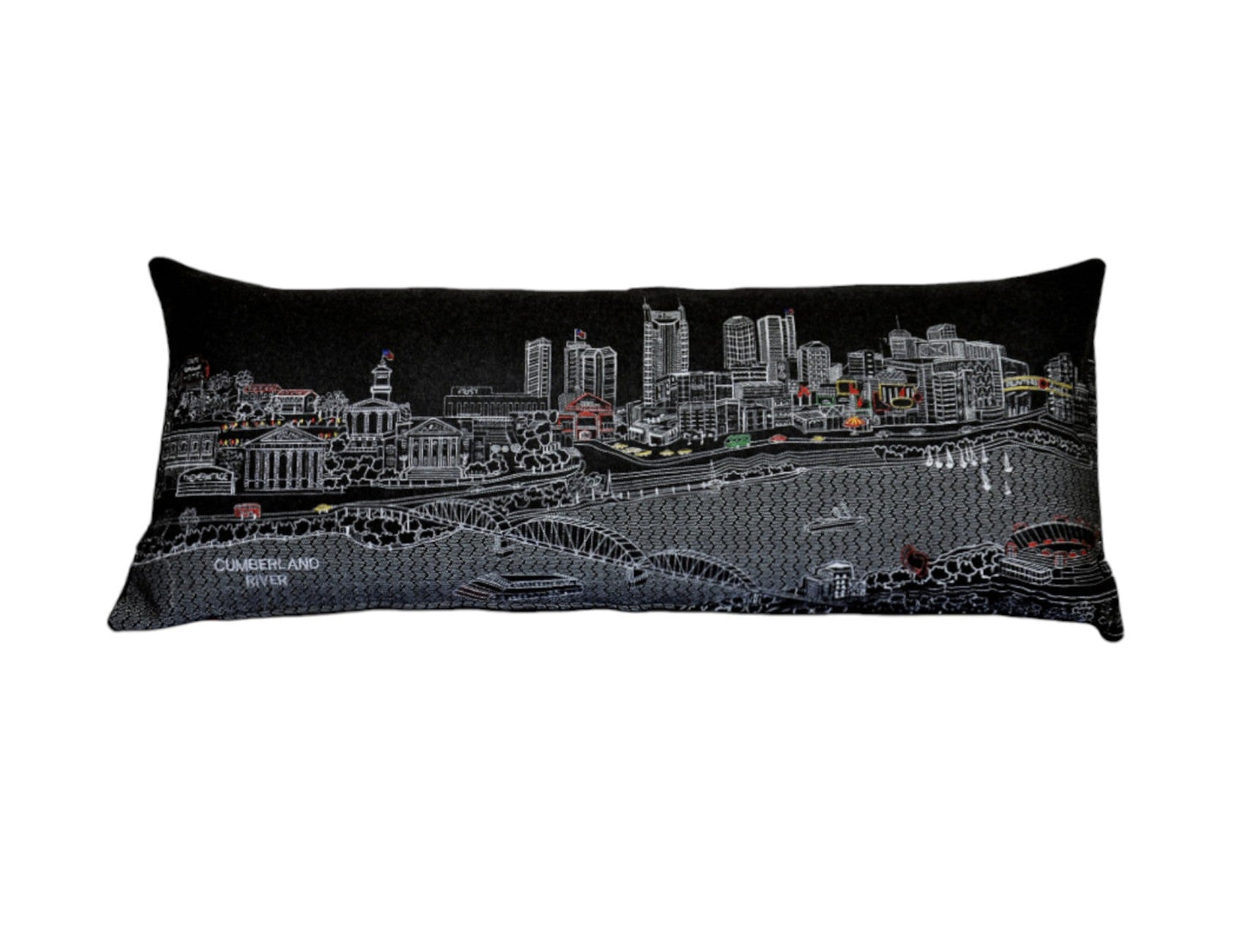 35" Black Nashville Nighttime Skyline Lumbar Decorative Pillow FurniFindUSA