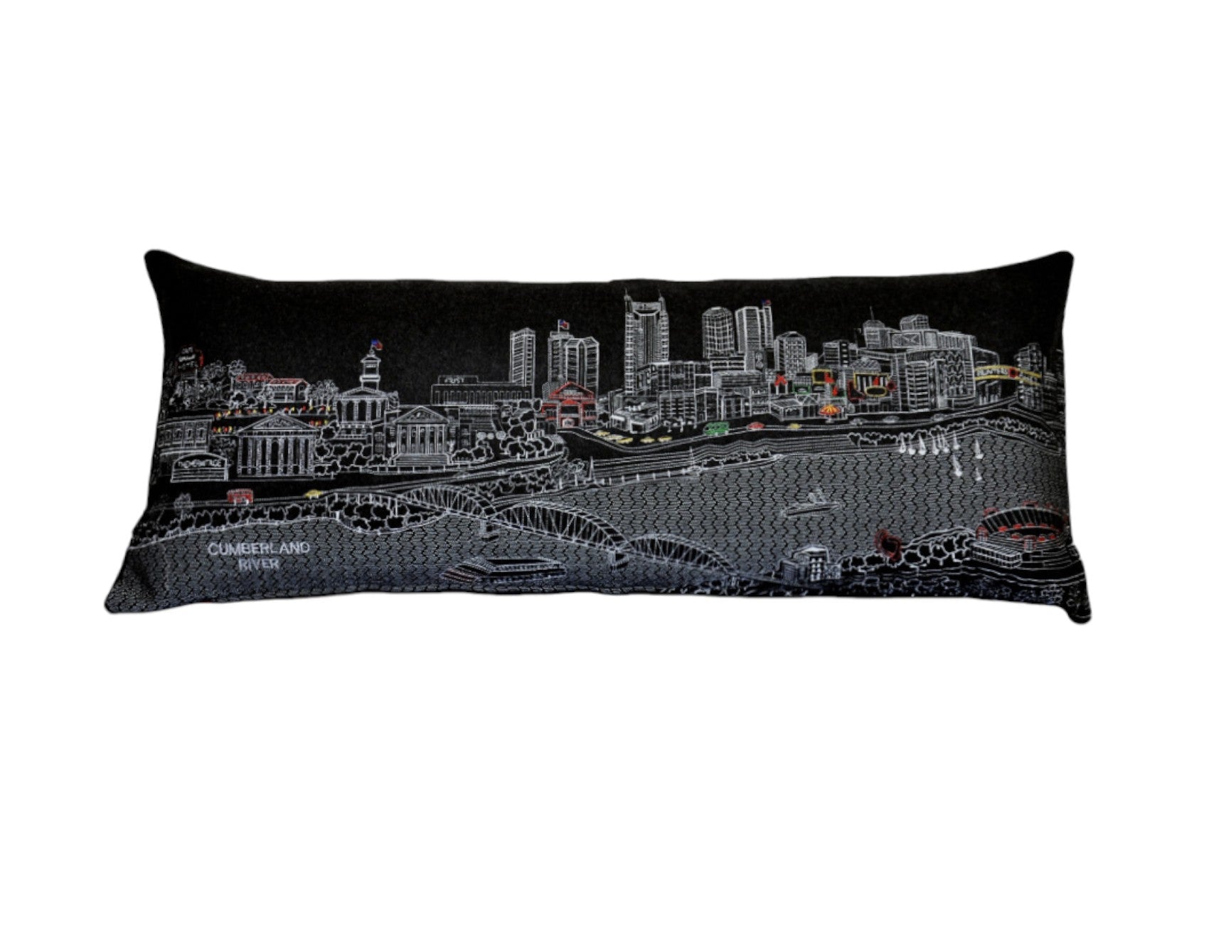 35" Black Nashville Nighttime Skyline Lumbar Decorative Pillow FurniFindUSA