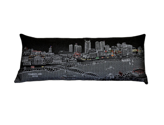 35" Black Nashville Nighttime Skyline Lumbar Decorative Pillow FurniFindUSA