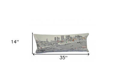 35" White Nashville Daylight Skyline Lumbar Decorative Pillow FurniFindUSA