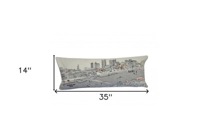 14" X 35" Dark Gray And White Nashville Nighttime Skyline Lumbar Decorative Pillow HomeRoots