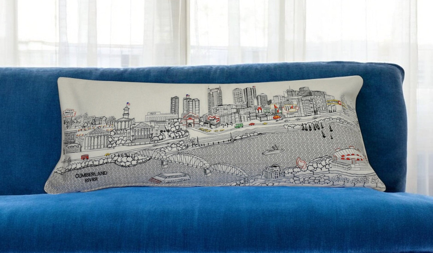 35" White Nashville Daylight Skyline Lumbar Decorative Pillow FurniFindUSA