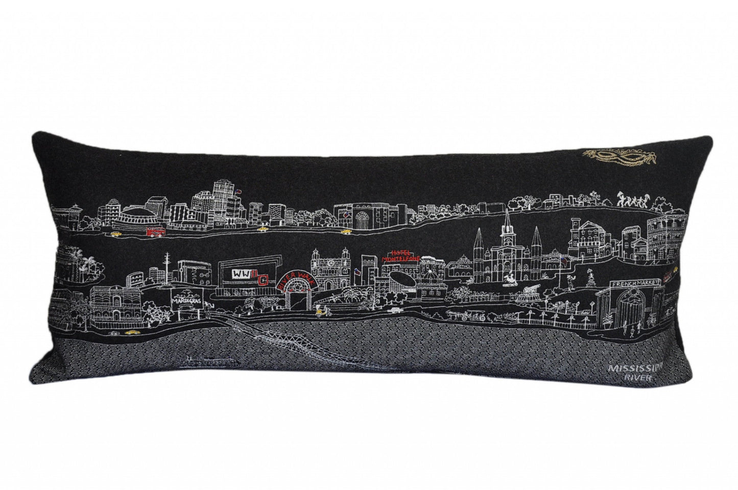 35" Black New Orleans Nighttime Skyline Lumbar Decorative Pillow FurniFindUSA