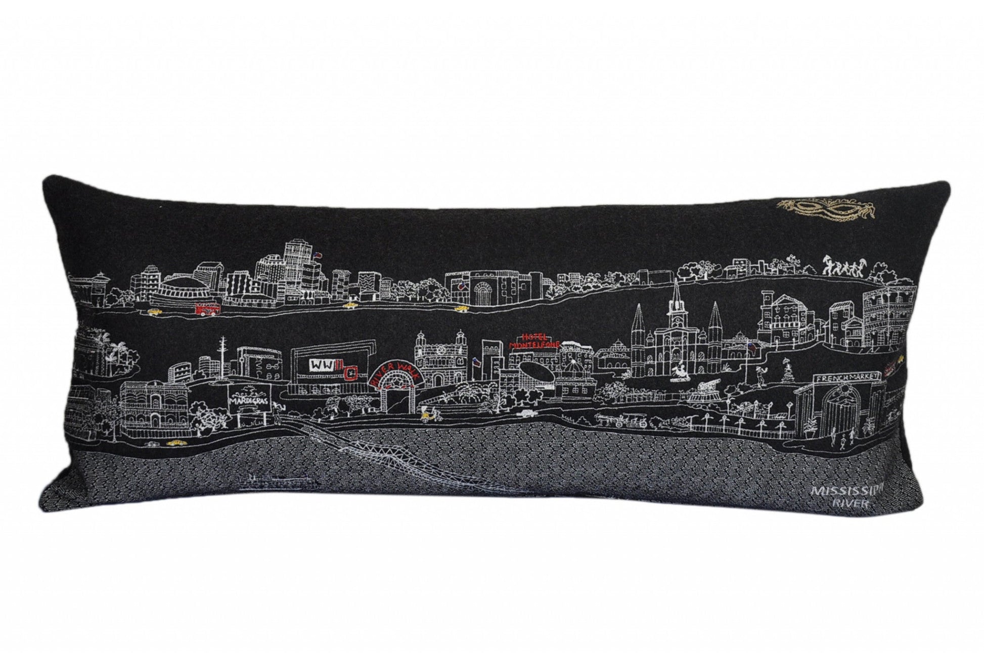 35" Black New Orleans Nighttime Skyline Lumbar Decorative Pillow FurniFindUSA