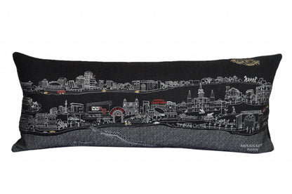 35" Black New Orleans Nighttime Skyline Lumbar Decorative Pillow FurniFindUSA