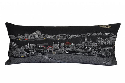 14" X 35" Dark Gray And White New Orleans Nighttime Skyline Lumbar Decorative Pillow HomeRoots