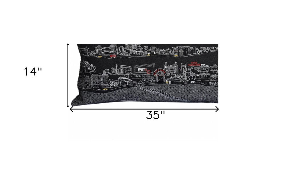 14" X 35" Dark Gray And White New Orleans Nighttime Skyline Lumbar Decorative Pillow — view 6