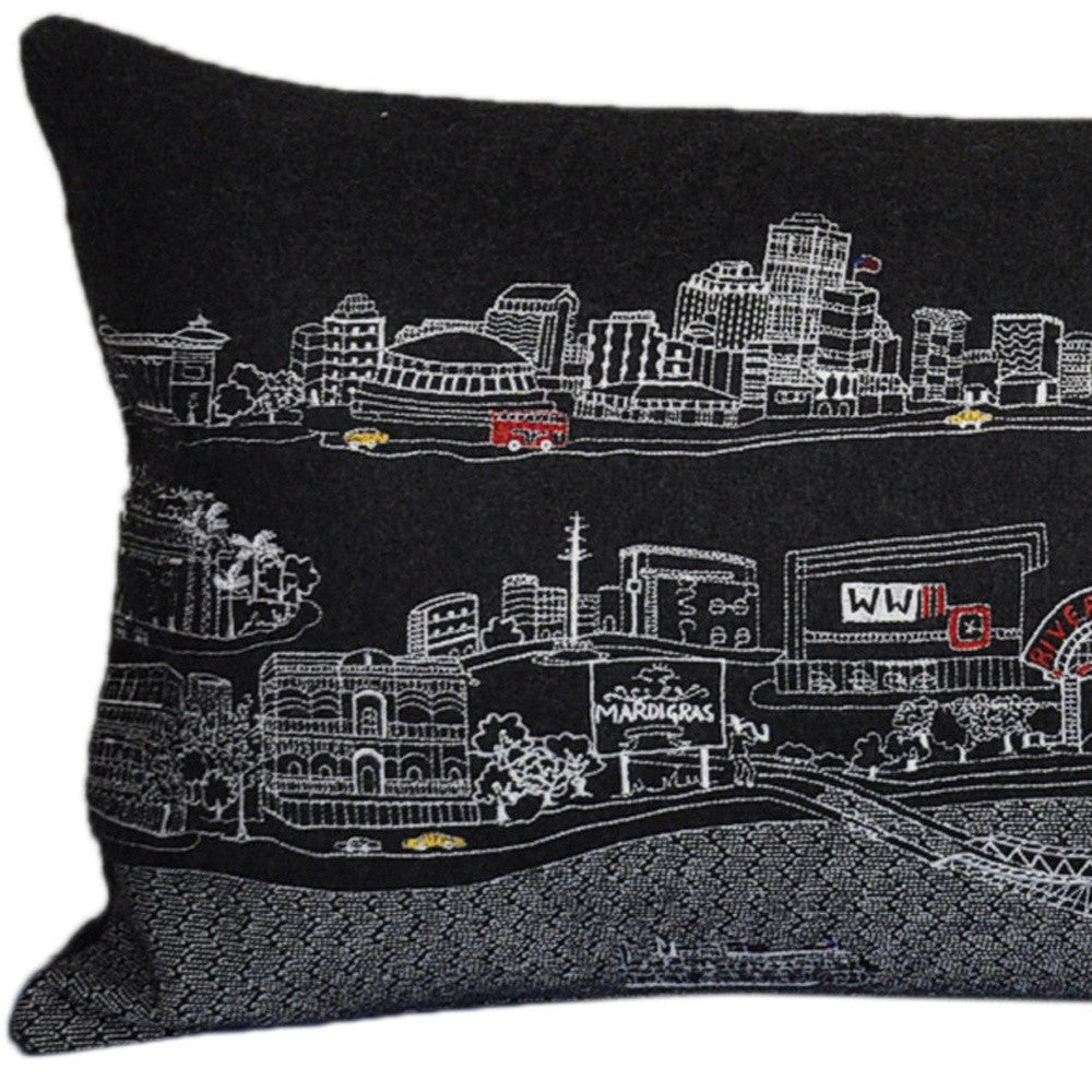 35" Black New Orleans Nighttime Skyline Lumbar Decorative Pillow FurniFindUSA