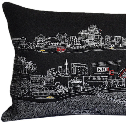 35" Black New Orleans Nighttime Skyline Lumbar Decorative Pillow FurniFindUSA