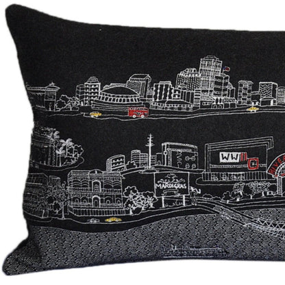 14" X 35" Dark Gray And White New Orleans Nighttime Skyline Lumbar Decorative Pillow HomeRoots