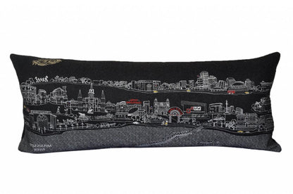 14" X 35" Dark Gray And White New Orleans Nighttime Skyline Lumbar Decorative Pillow HomeRoots