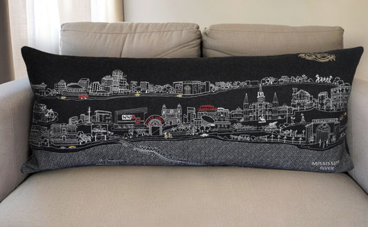 35" Black New Orleans Nighttime Skyline Lumbar Decorative Pillow FurniFindUSA