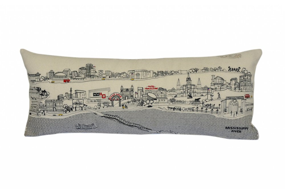 14" X 35" Dark Gray And White New Orleans Nighttime Skyline Lumbar Decorative Pillow HomeRoots