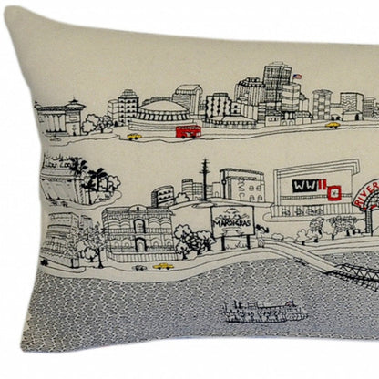 14" X 35" Dark Gray And White New Orleans Nighttime Skyline Lumbar Decorative Pillow HomeRoots