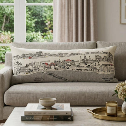 14" X 35" Dark Gray And White New Orleans Nighttime Skyline Lumbar Decorative Pillow HomeRoots