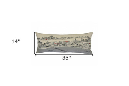 14" X 35" Dark Gray And White New Orleans Nighttime Skyline Lumbar Decorative Pillow HomeRoots